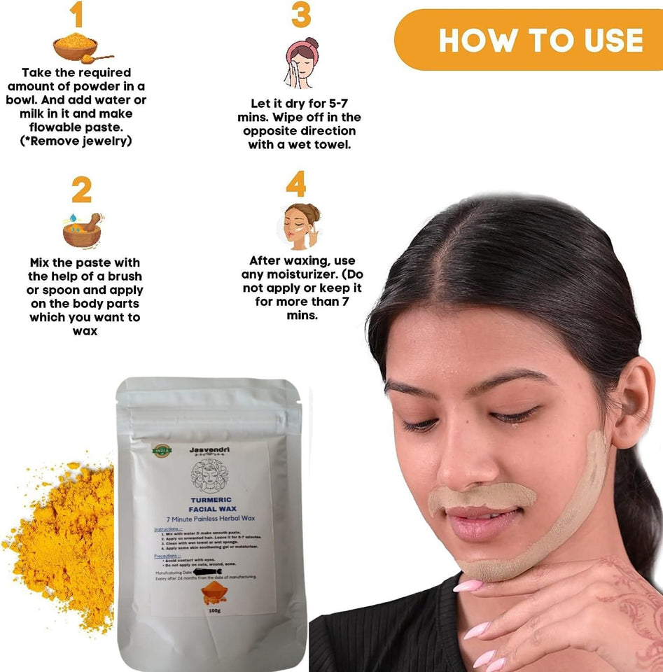 Premium Turmeric Facial Wax - 5 Minute Painless Herbal Wax Powder